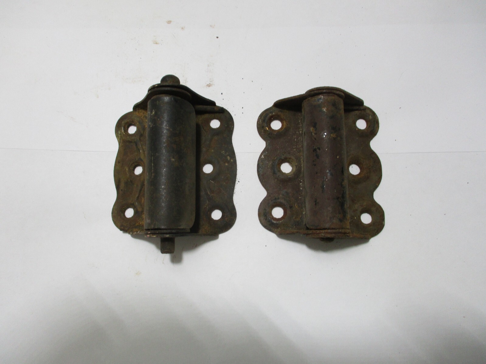 Antique Vintage Victorian Iron Spring Load Screen Door Hinges Non Matching Set 2