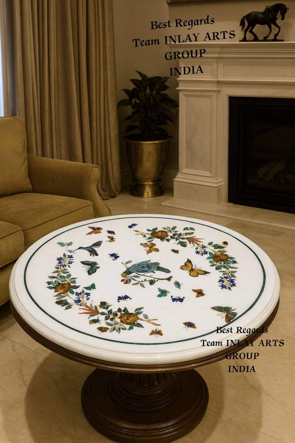 Luxury Round Marble Side Table | Classic French Provincial Accent Table