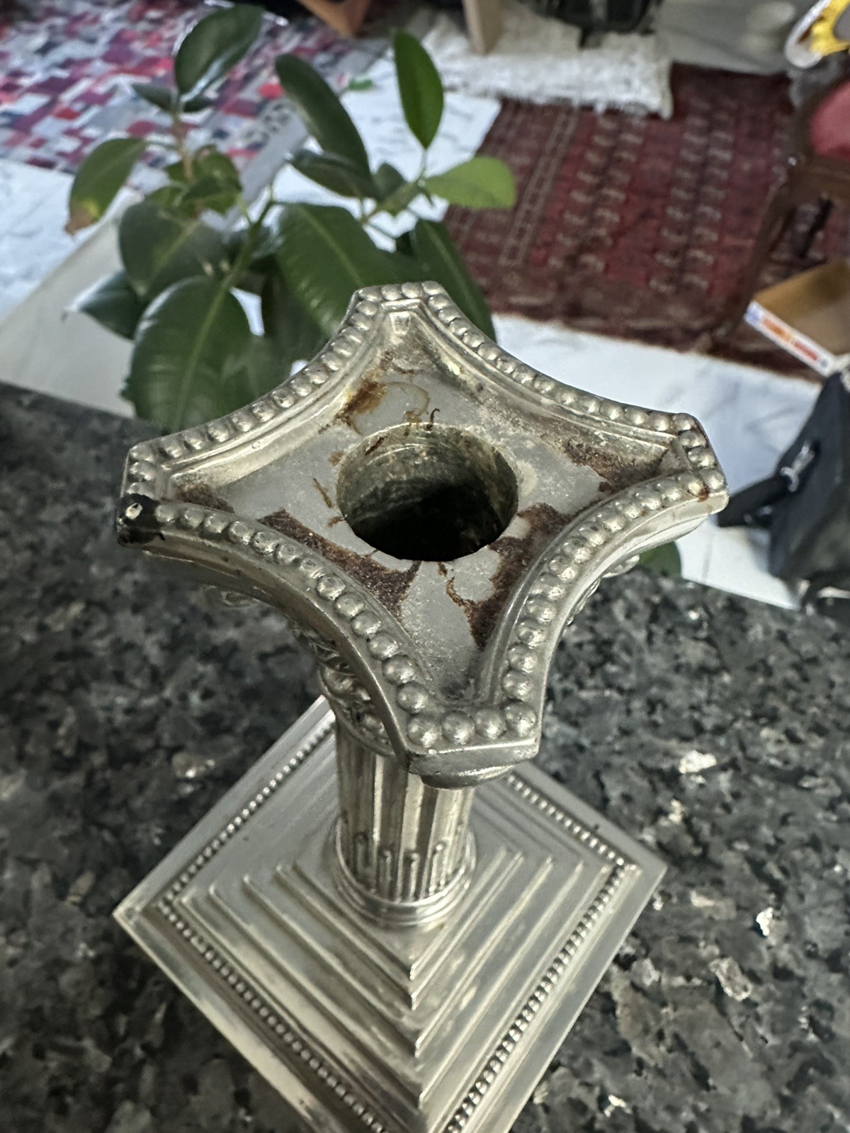 Antique Mermod Jaccard Silver Quadruple Plate Corinthian Column Candle Holder