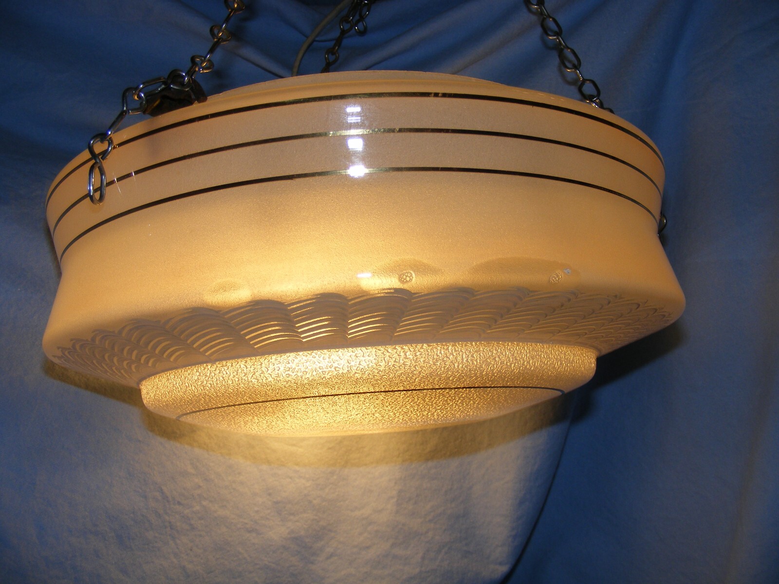 Vintage Glass Ceiling Light Plaffonier Flycatcher Bowl Lamp Shade Rippled Patter