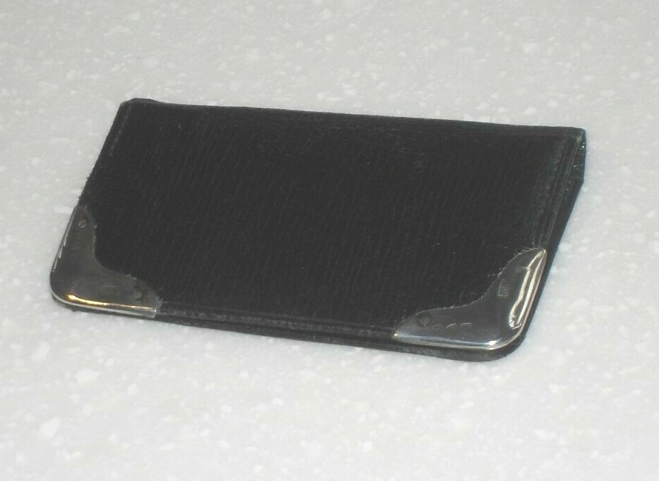 VICTORIAN 1898 STERLING SILVER LEATHER BUSINESS CARD & STAMP CASE ANTIQUE