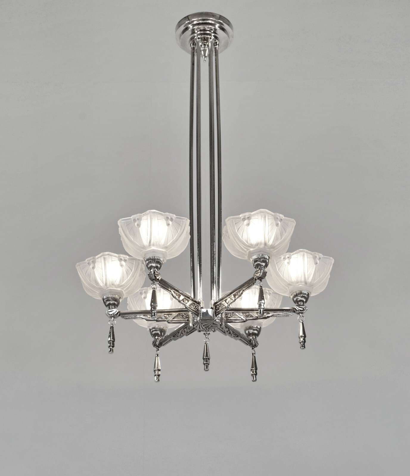 JEAN GAUTHIER (EJG) : FRENCH 1930 ART DECO CHANDELIER … lamp muller era France