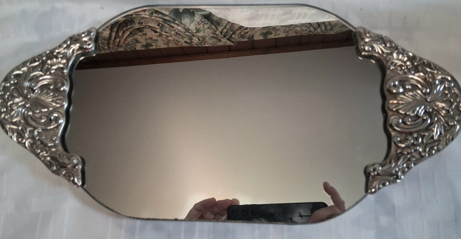 Vintage International Silver Co Mirrored Vanity Dresser Tray Ornate Handles Feet