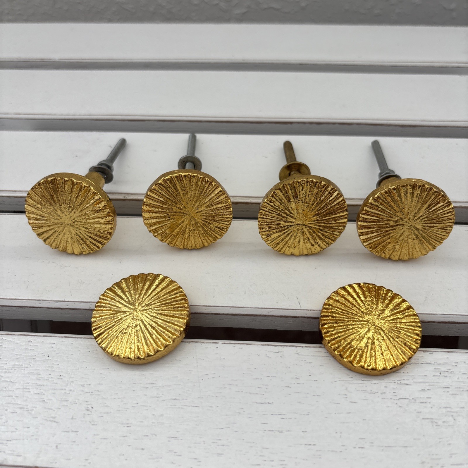 Gold Art Deco Crackled Gold Drawer Pulls/Knobs Rustic Gold Sunburst Set of 6