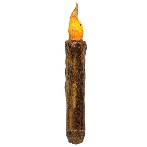 NEW PRIMITIVE TIMER TAPER CANDLE BURNT MUSTARD TWISTED TOP DESIGN 6″ LED Flicker