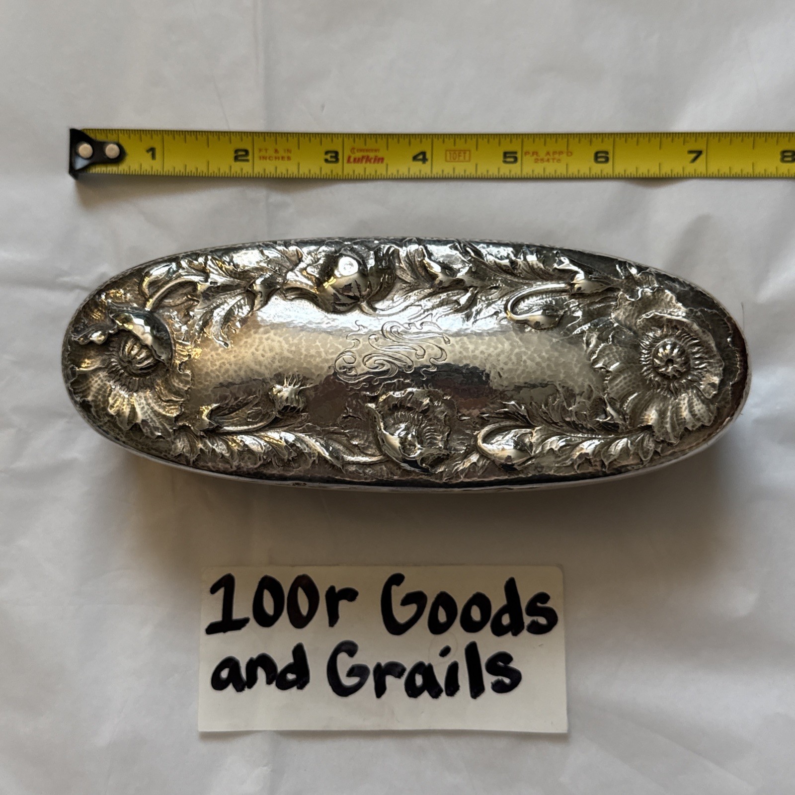 Antique Reed & Barton Sterling Silver Repousse Floral Hair Brush 138.56g