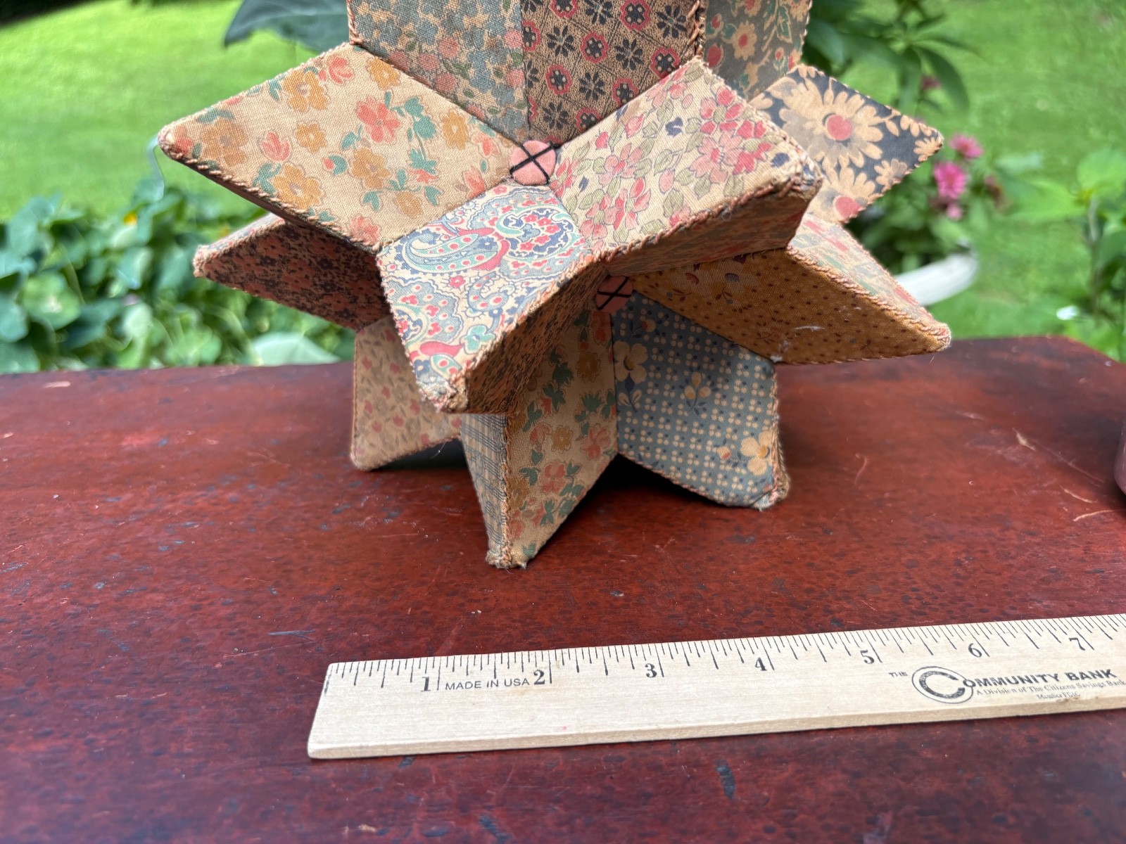Antique Moravian Star Geometric Patchwork Pincushion 1920’s – 30s Vintage Sewing