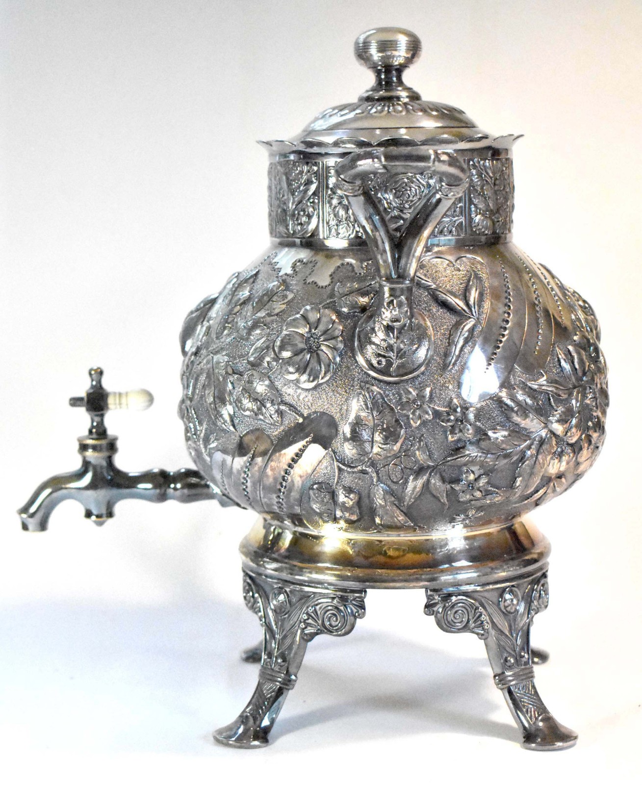 Magnificent 1890 Urn – Pairpoint Quadruple Silverplate -Floral Repoussé – 1 gal.