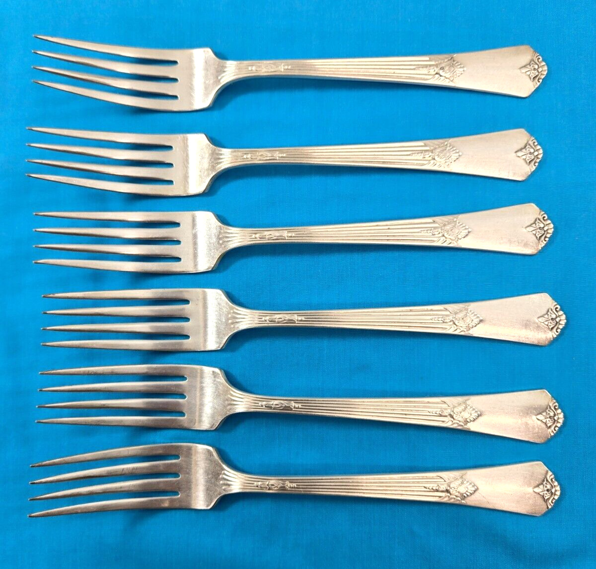 Wm Rogers Silverplate Guild Cadence 6 Dinner Forks IS Art Deco