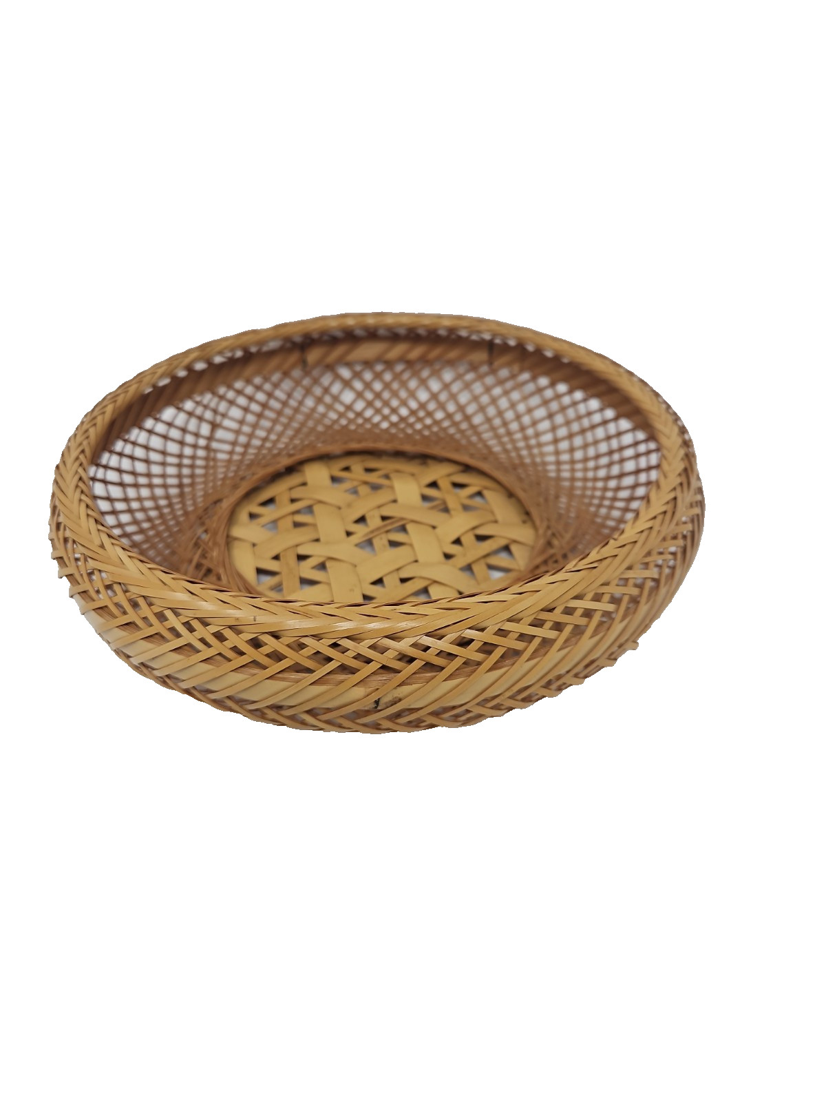 Antique 1920s Hand Woven Bamboo Ikebana Flower Console Basket Bowl Japan 8″ x 2″