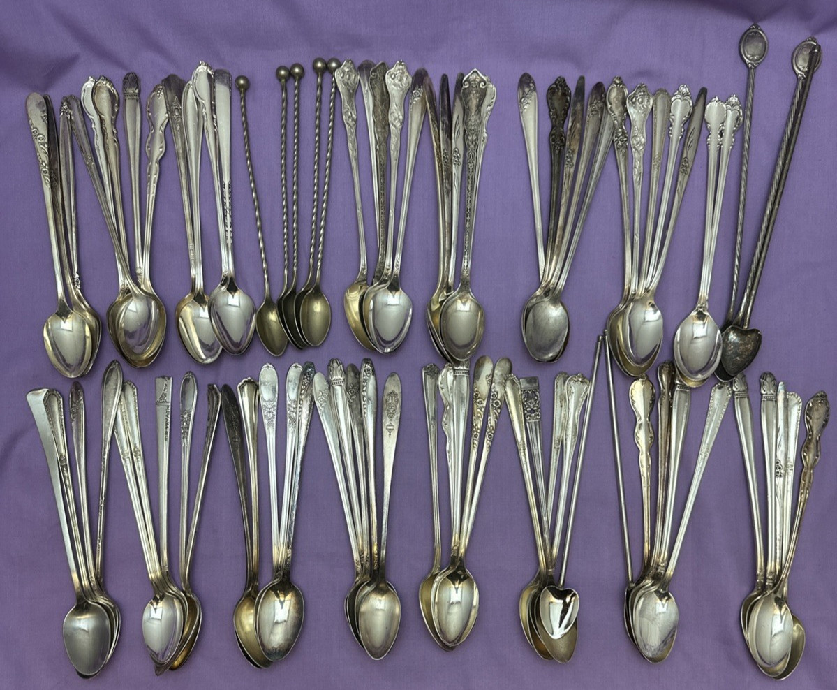 75 Antique to Vintage Mix Silverplated ICED TEA SPOONS 7.5″ No Monograms