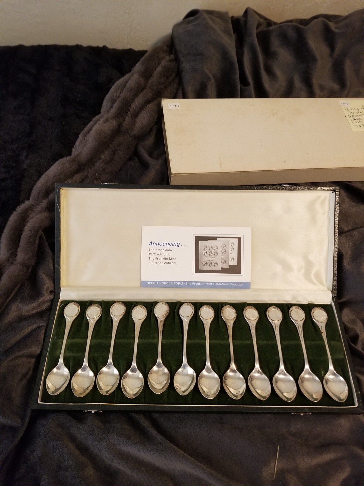 12 Twelve Days of Christmas Sterling Spoon Set Case Franklin Mint 925