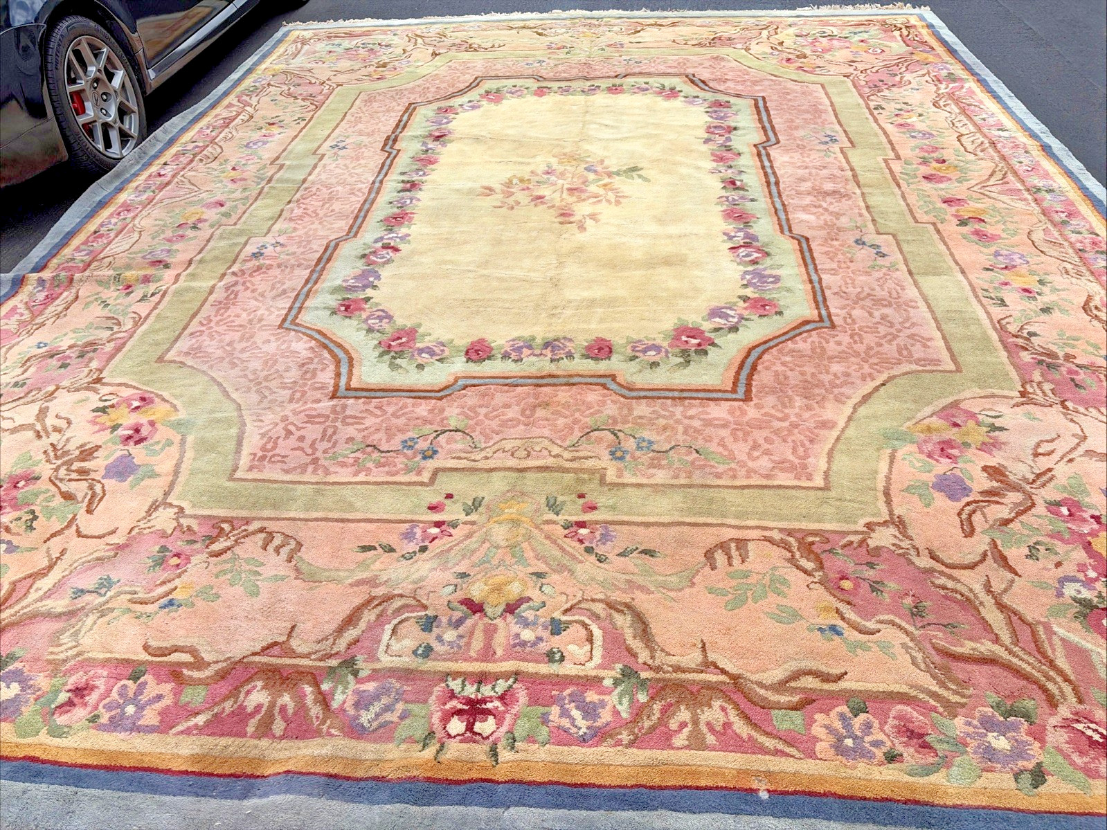 Vintage French Savonnerie Style Art Deco Rug Wool Plush Wool Beauty 13×16