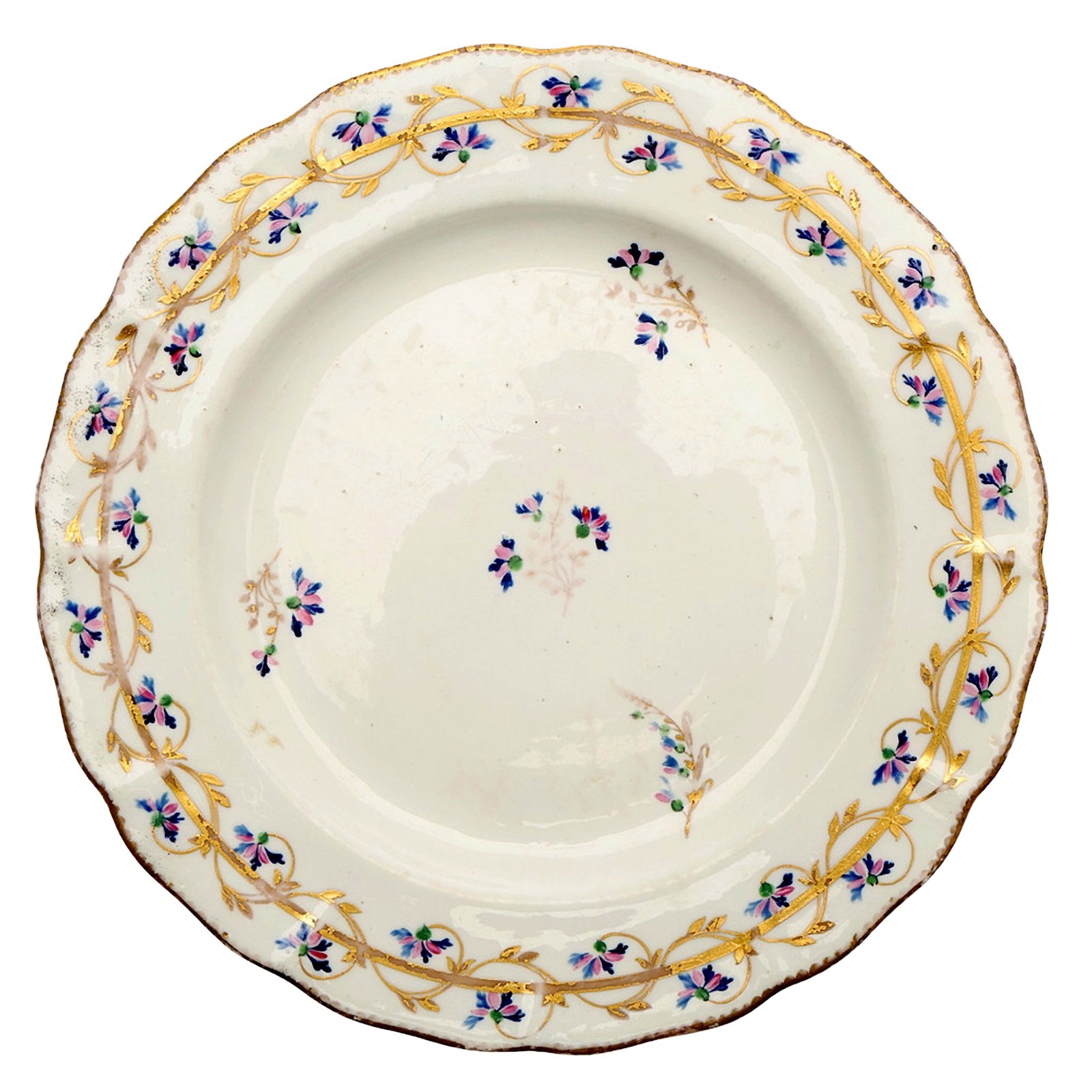 An antique Georgian Derby porcelain Barbeaux sprigs cornflower Plate C.1780+