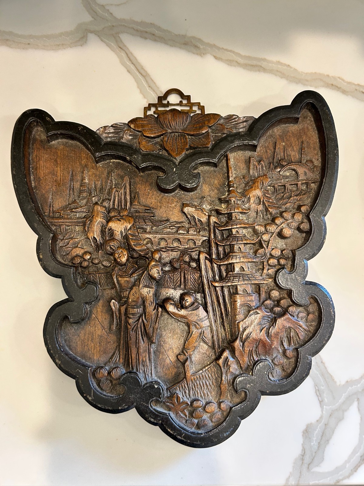 ANTIQUE CHINESE CARVED PLAQUE c.1930s-1940s