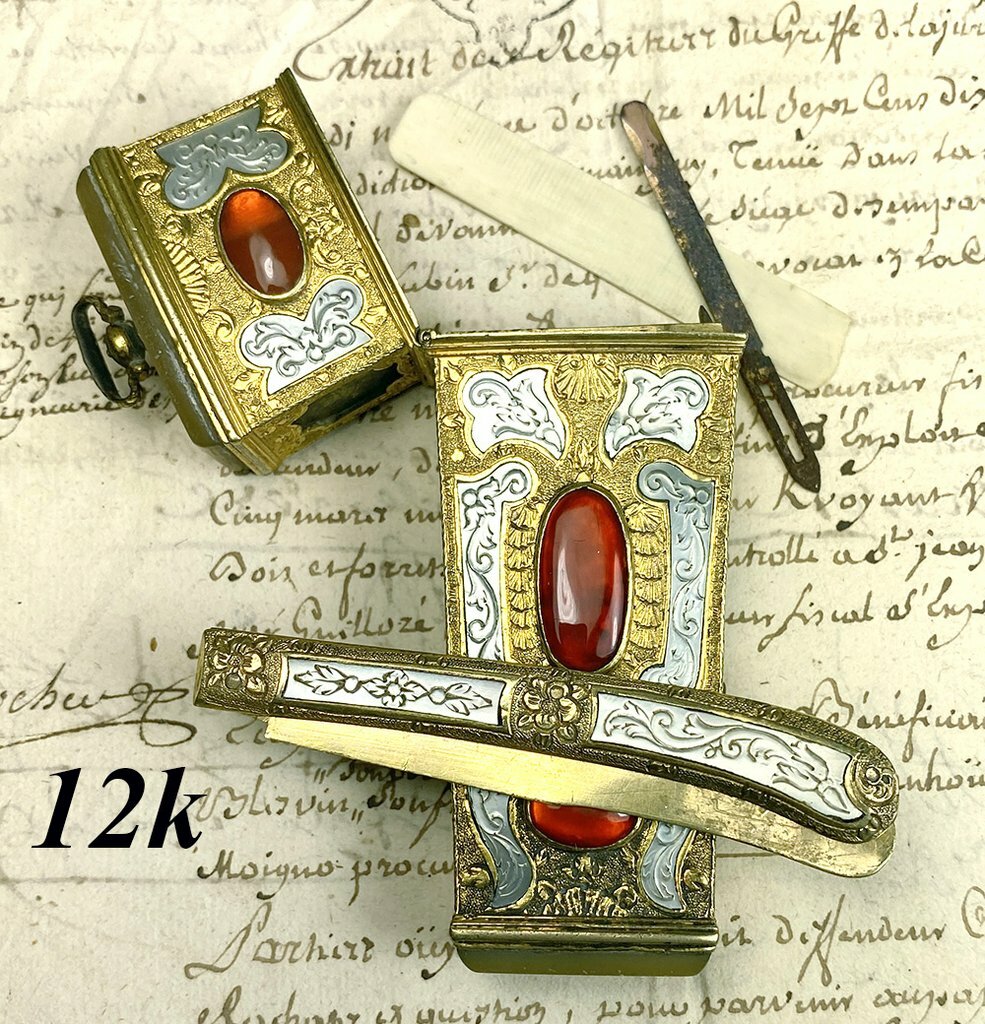 c.1700s Georgian Chatelaine Necessaire, Carnelian, 12k Gold & Mother of Pearl