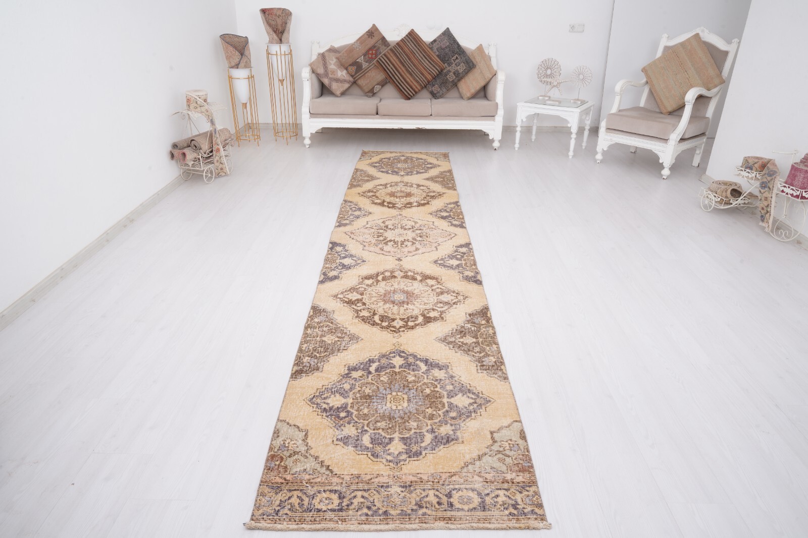 3×13 Turkish Runner Rug Oushak Runner Rug Vintage Runner Rug Handmade Runner 156