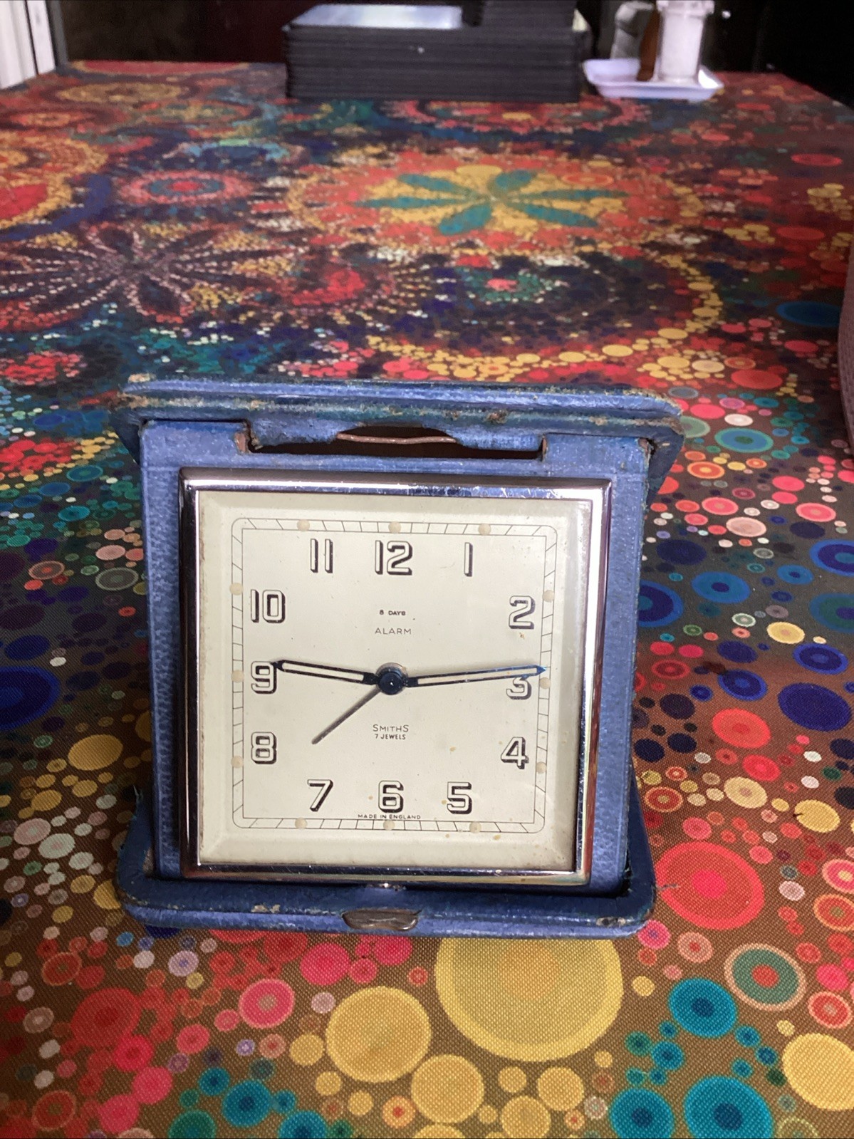Antique Vintage Smiths Travel Alarm Mechanical Clock 7 Jewels England 8 Days