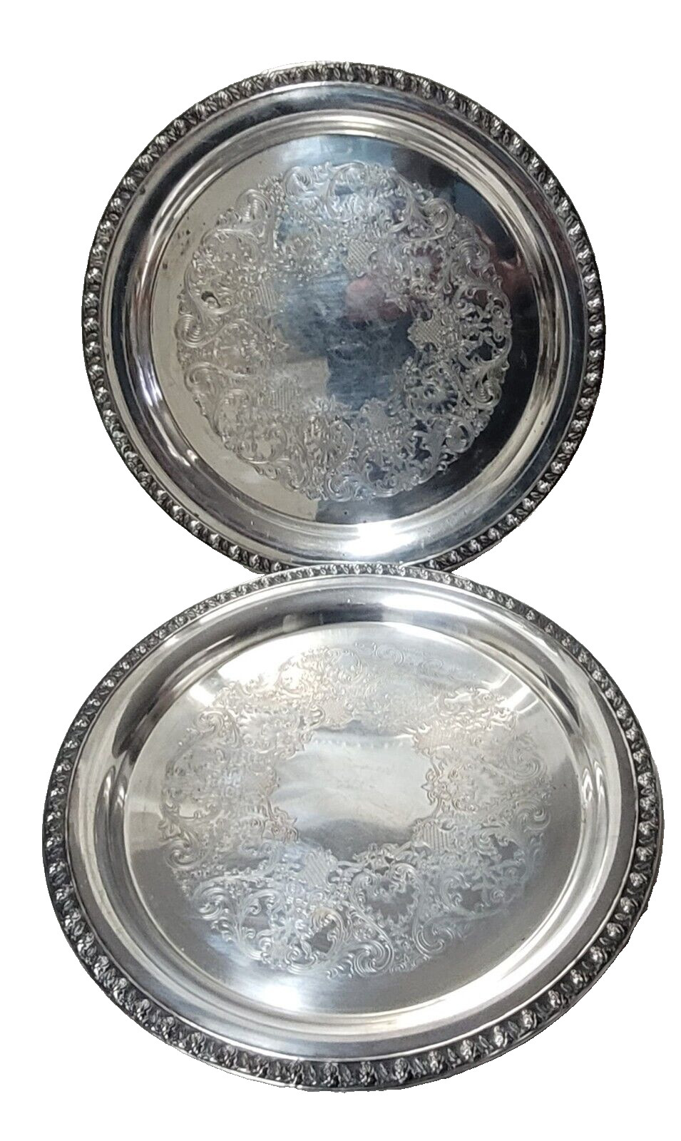 2 Wm. Rogers Silverplate RosePattern 13 Inch Trays Damaged