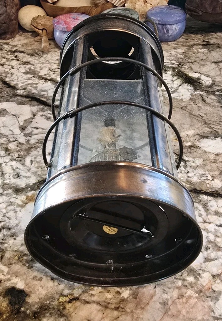 Vintage Copper Nautical Lantern 5-Sided Glass Walls Hangable Oil Lamp