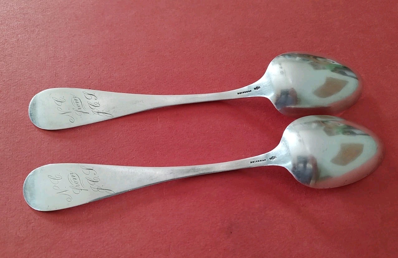 2 Frank W Smith Silver Co Sterling Serving Spoons 4oz/114g 8.5″ c.1889-90