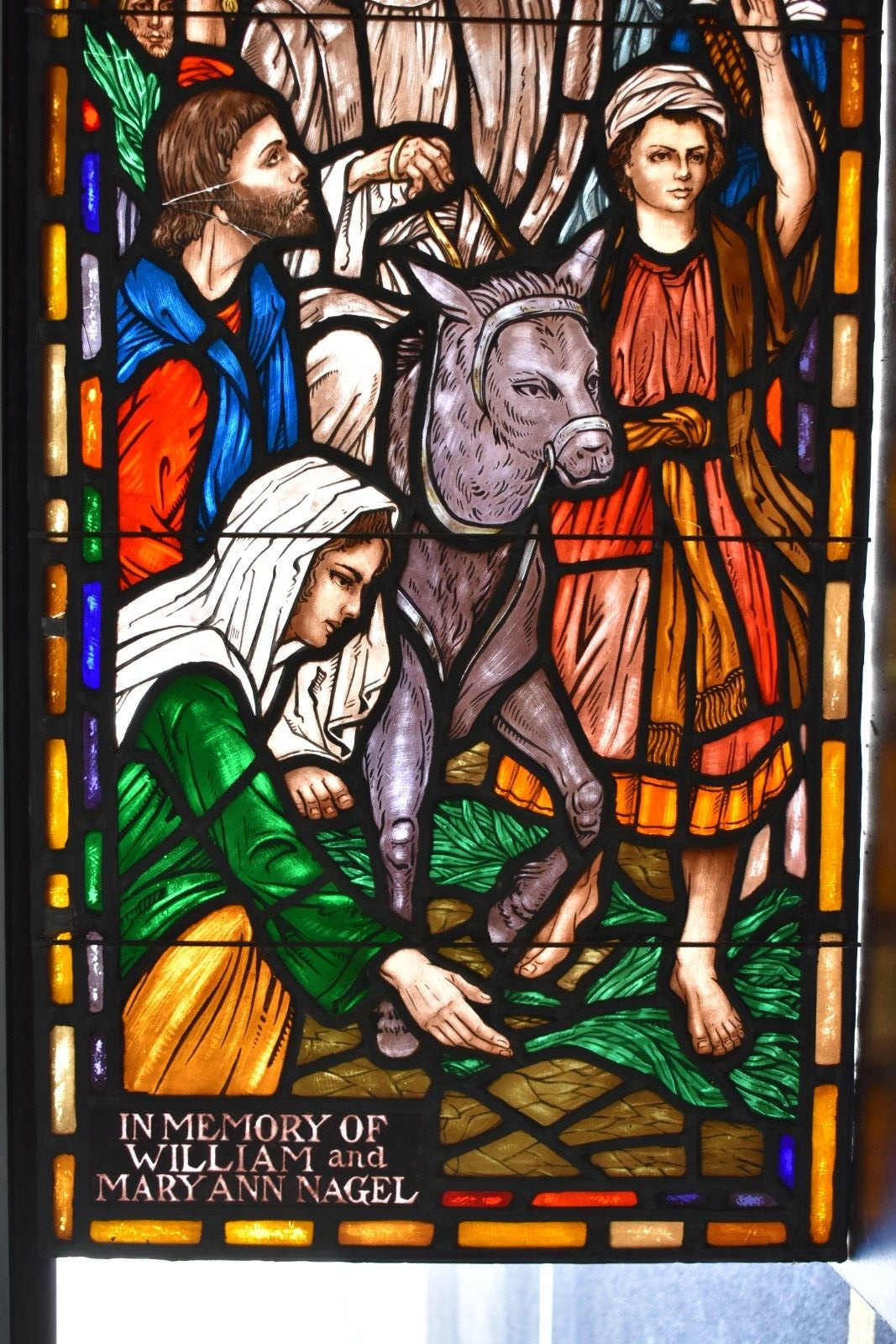 + Stained Glass Church Window, Jesus with Donkey, 49 3/4″ x 22 3/4″ (FPR25)