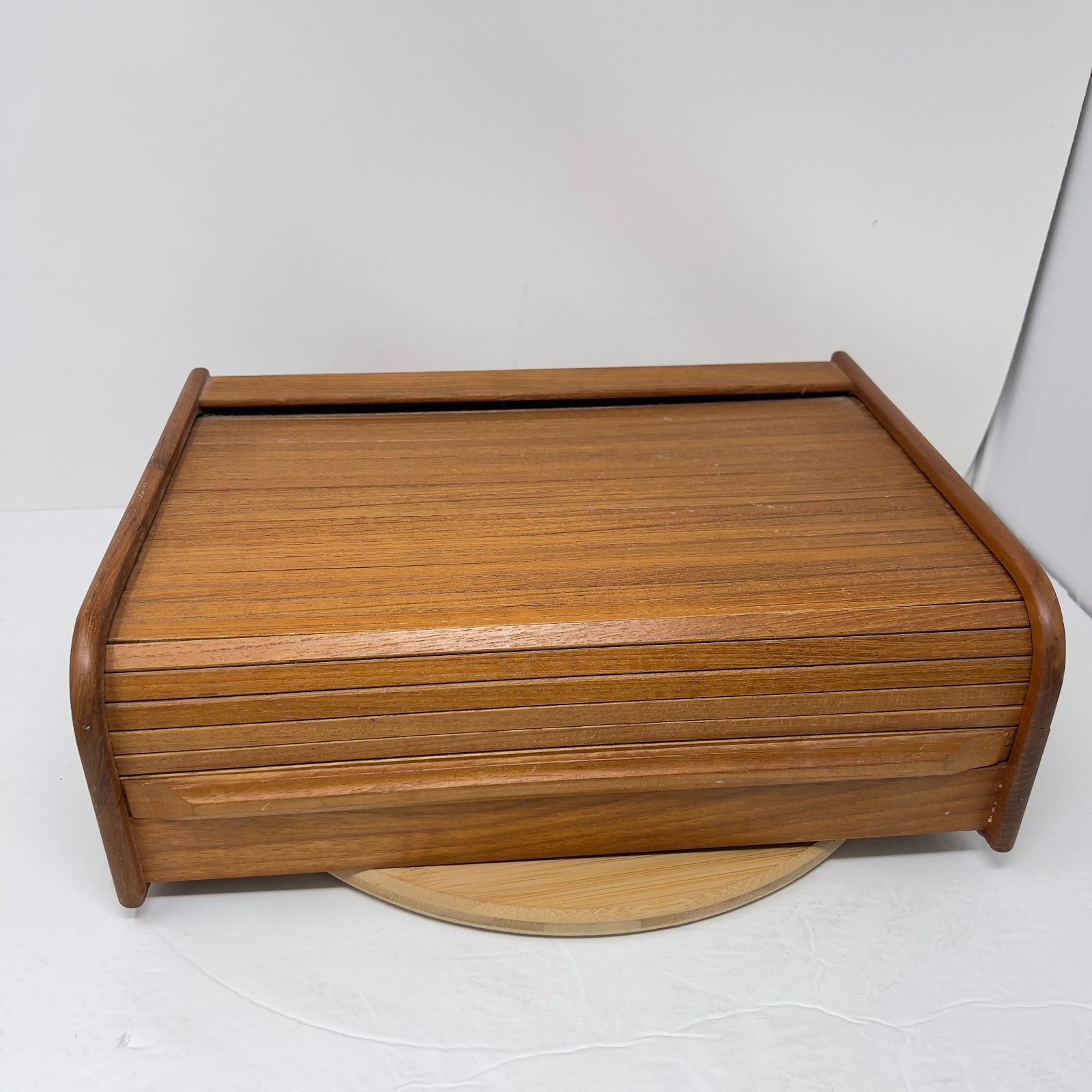 MCM Teak Tambour Roll Top Desk Organizer Storage Box Vintage READ