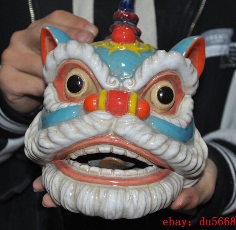 China shiwan pottery porcelain fengshui lucky wealth Fu Foo Dog Lion head statue