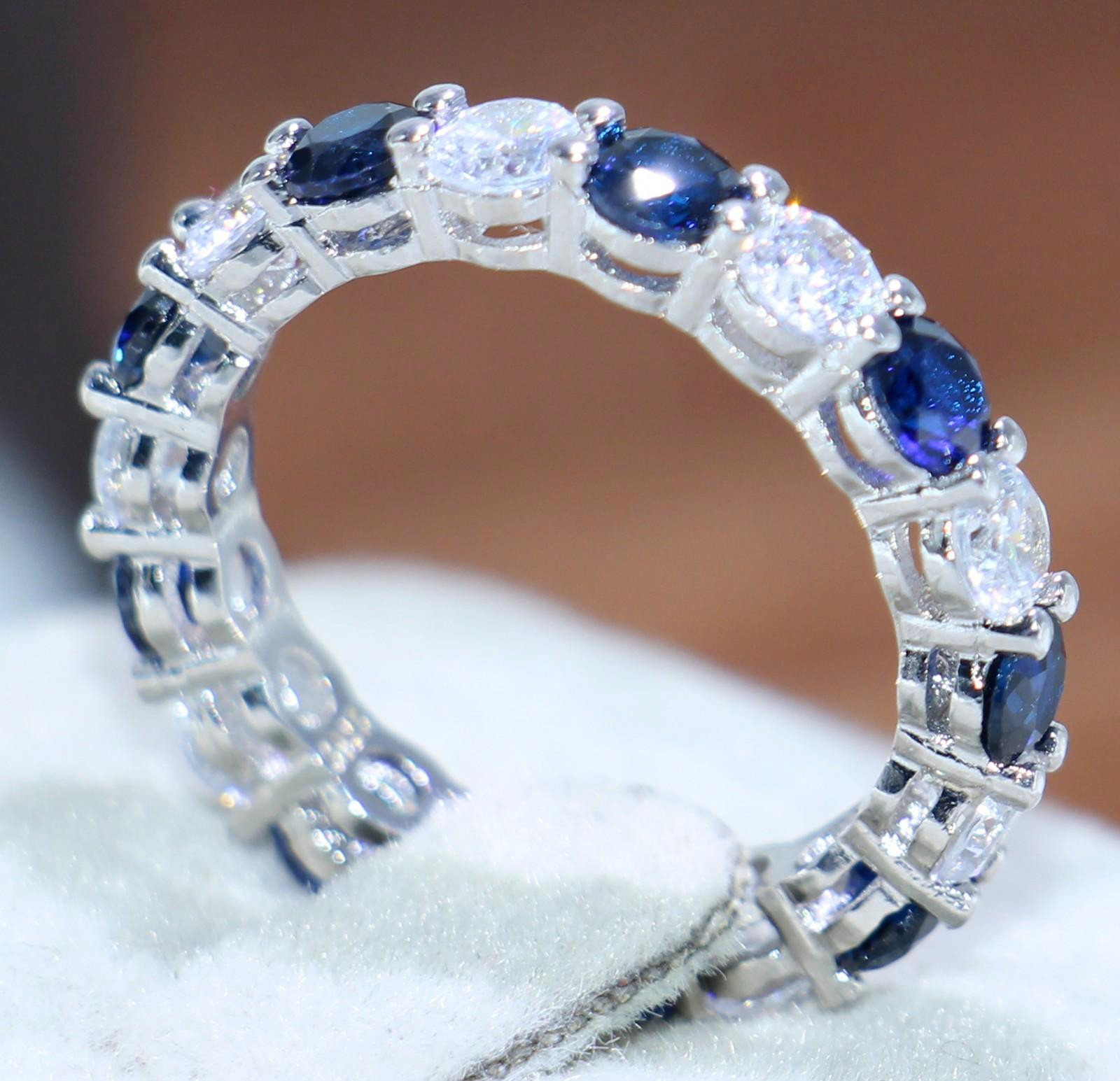 2.50 Ct Round Cut Natural Sapphire And Diamond Ring 14K White Gold Size 7