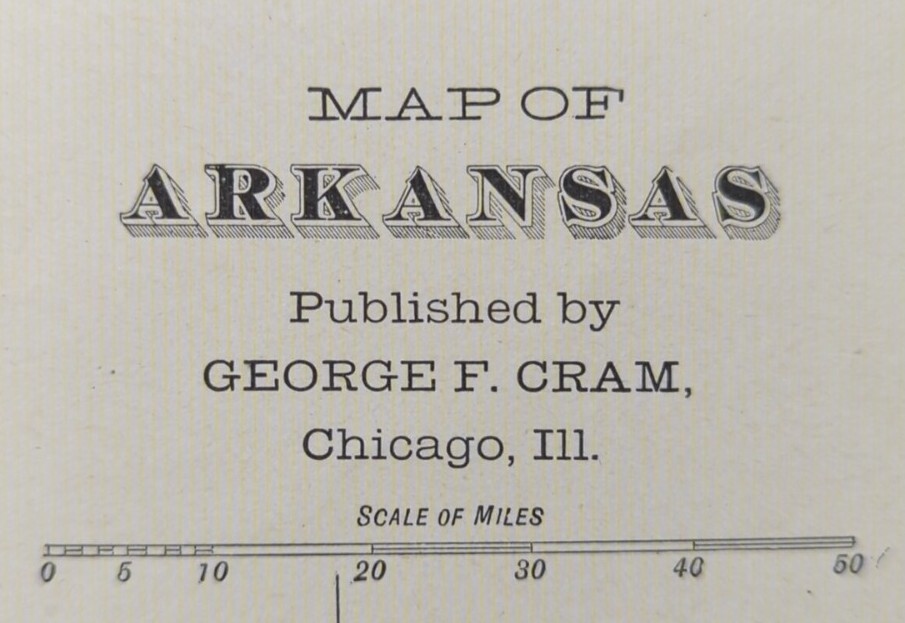 Vintage 1902 ARKANSAS Map 22″x14″ Old Antique Original BENTONVILLE LITTLE ROCK