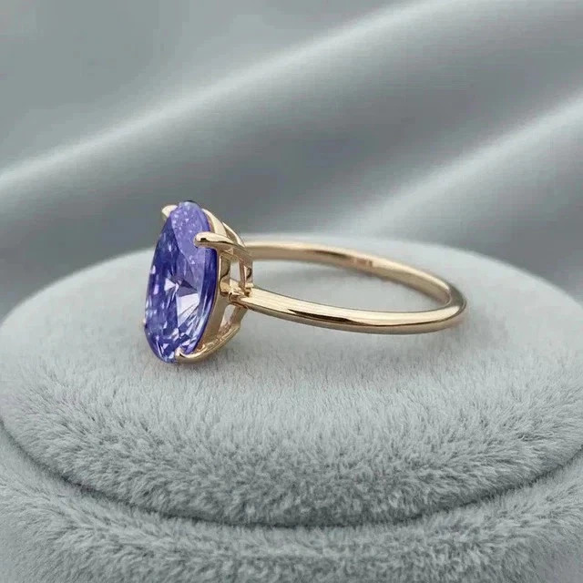 2CT Oval Cut Lab Created Tanzanite Women Solitaire Ring 14k Yellow Gold Plated