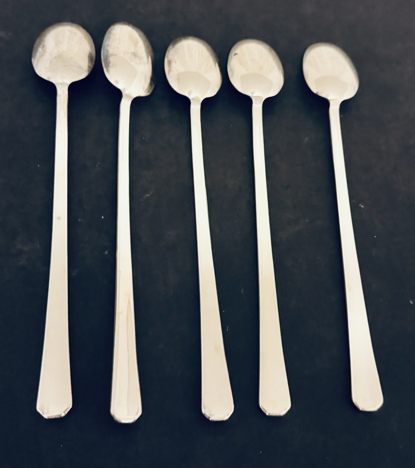 International Silver Five Iced Tea Spoons Broadway Pattern Art Deco 1940