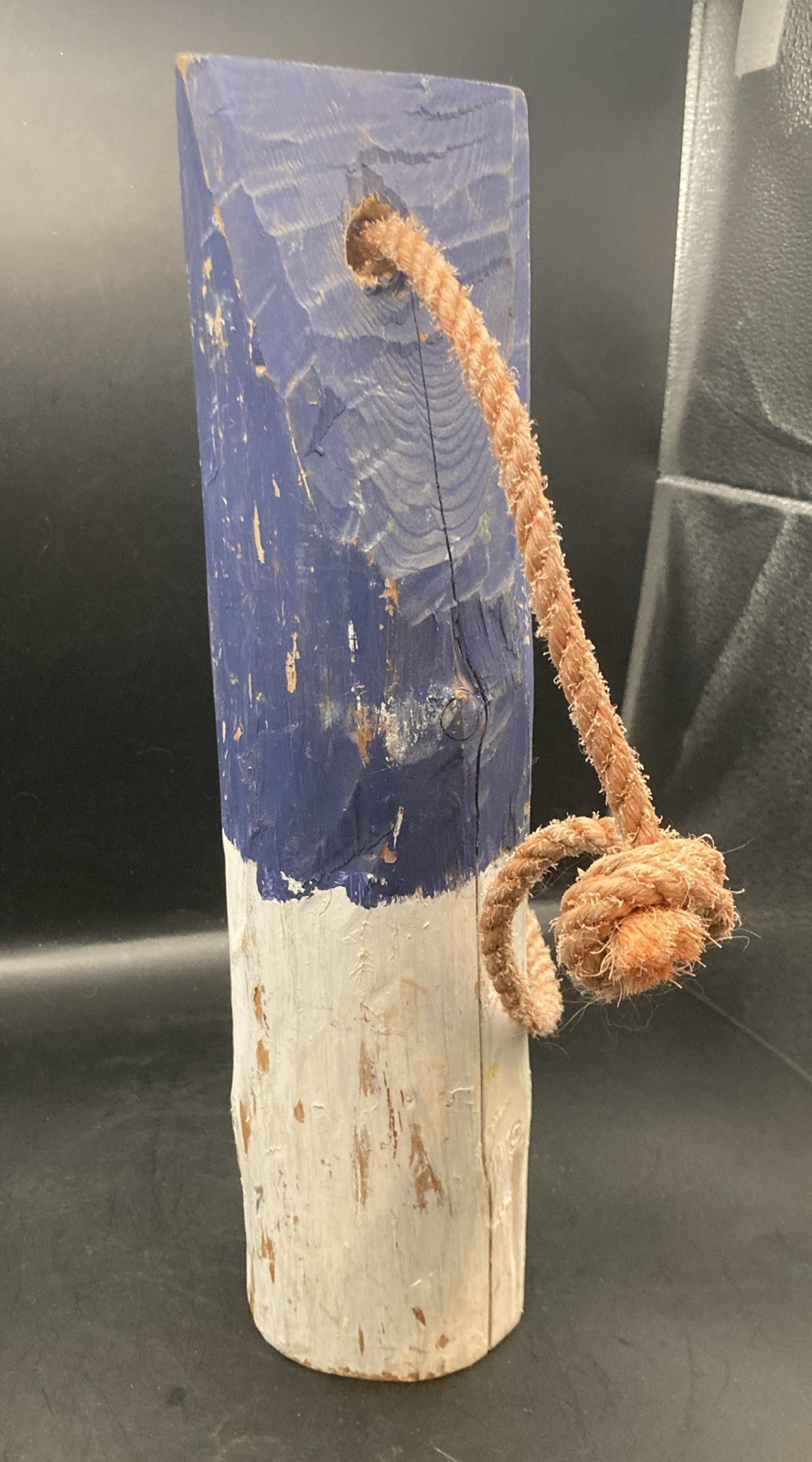 Vintage Weathered Wooden Lobster Buoy Nautical Cabin Beach Decor~ Blue & White