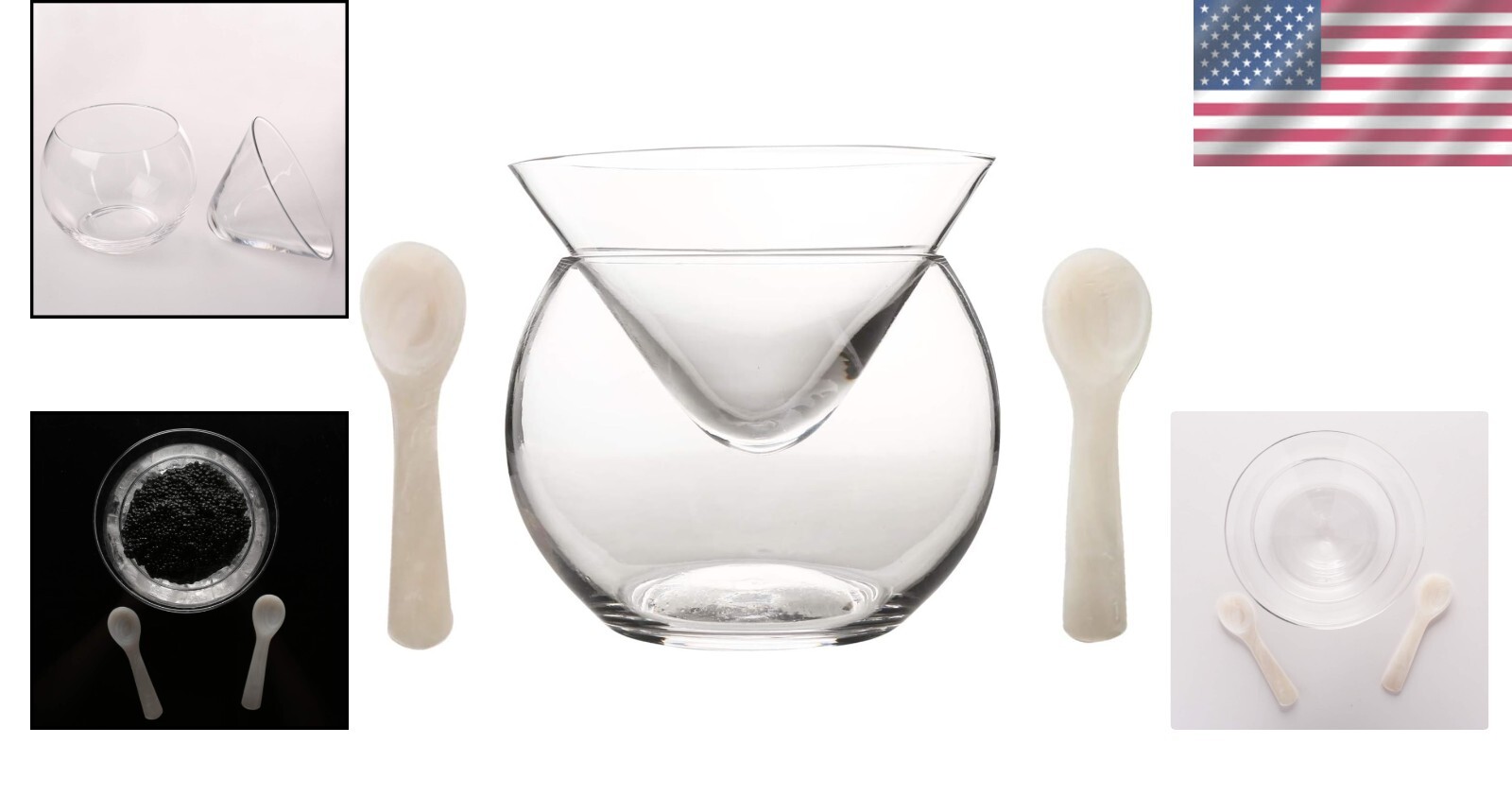 Chic 3-Piece Caviar Chiller Set with Mother of Pearl Spoons – Dishwasher Safe