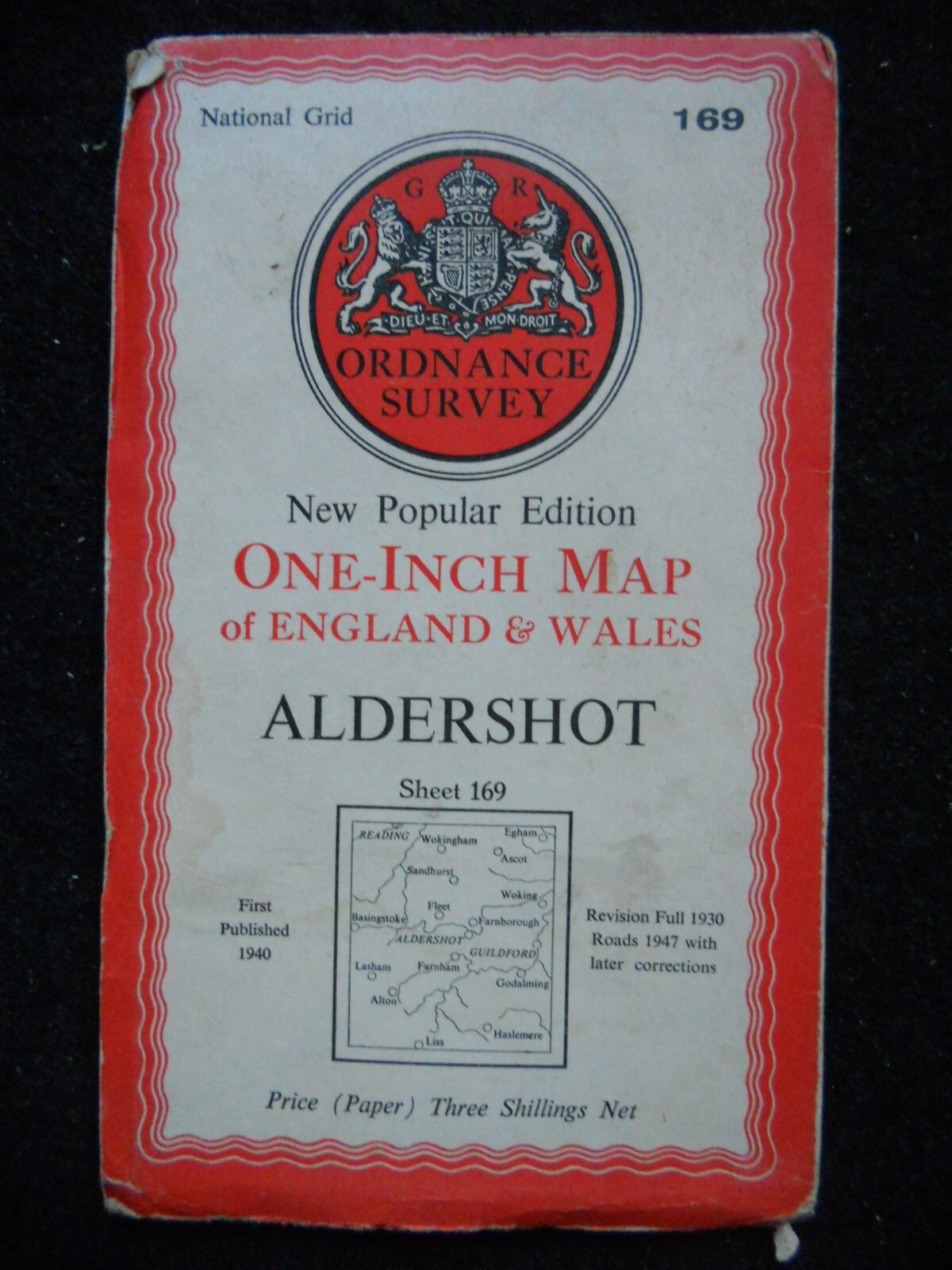Vintage Ordnance Survey Map of Aldershot – 1947 – inc Woking, Alton, Bexhill