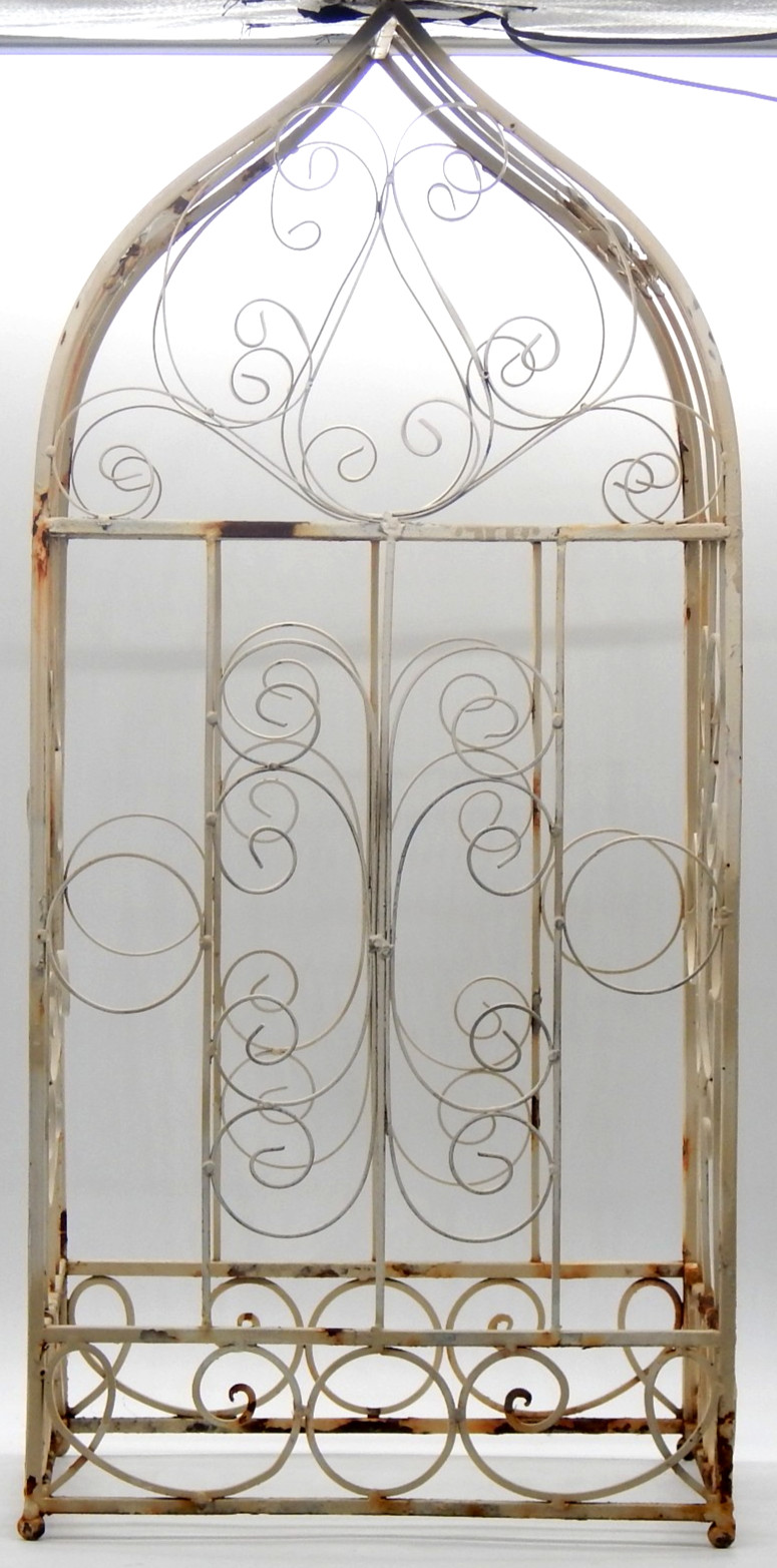 VTG Antique White Distressed Wrought Iron Large 2.5 Ft Garden Topiary Cage
