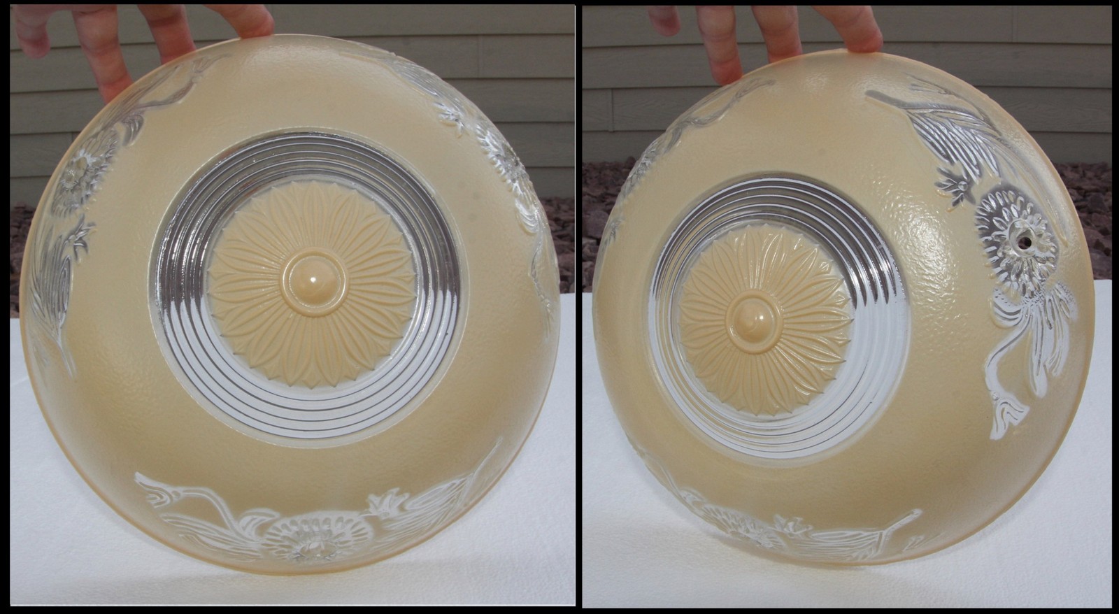 Vintage Ceiling Light Fixture Shade Deco Neutral Beige Clear Floral Sunflowers