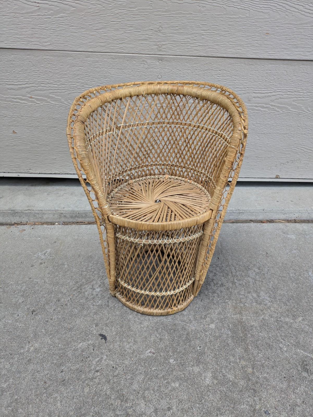 Vintage Mini Child Doll Sized Peacock Wicker Rattan Chair Boho Chic Portrait