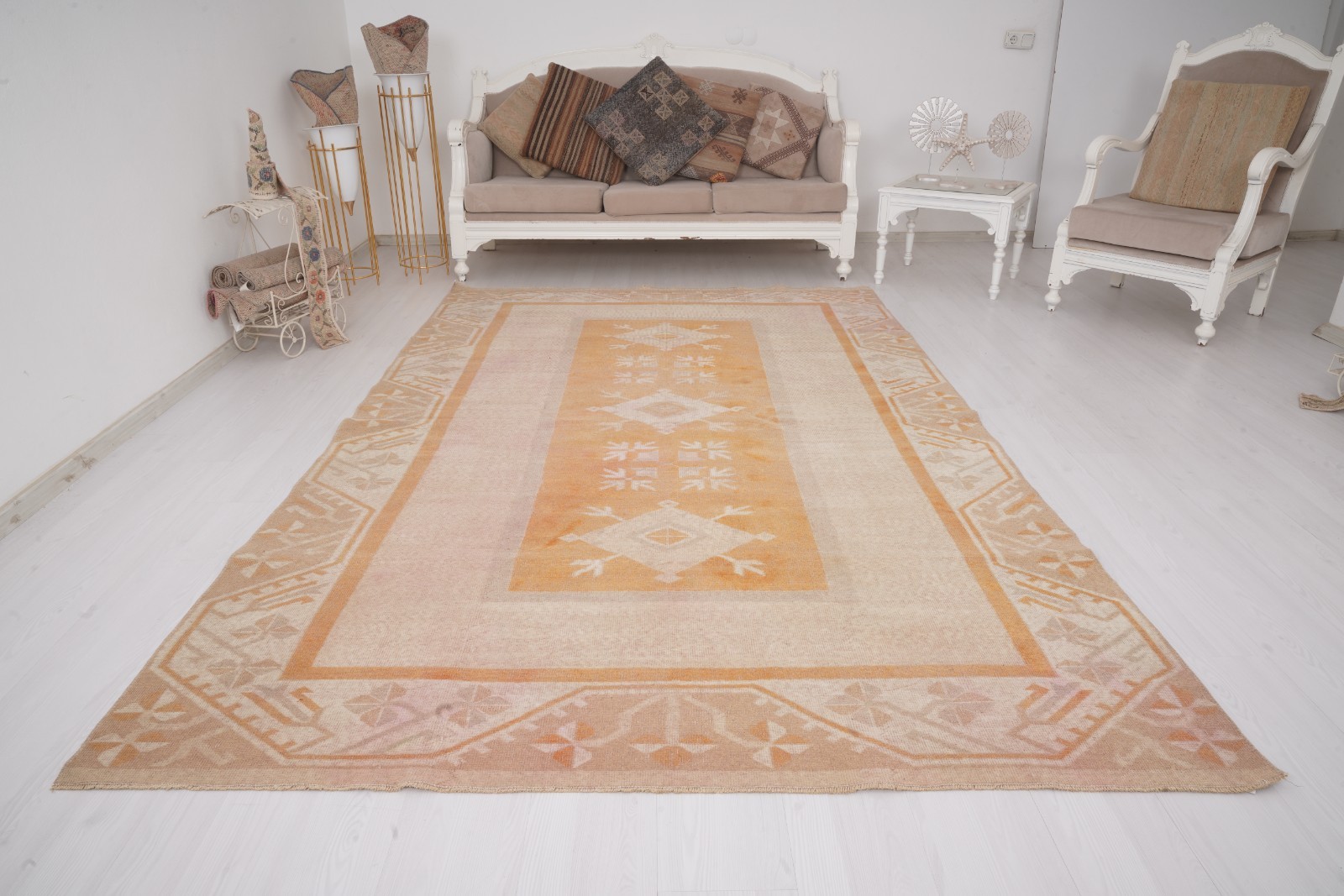 Large Vintage Turkish Oushak Rug 6×10 Neutral Handmade Anatolian Wool Carpet 407