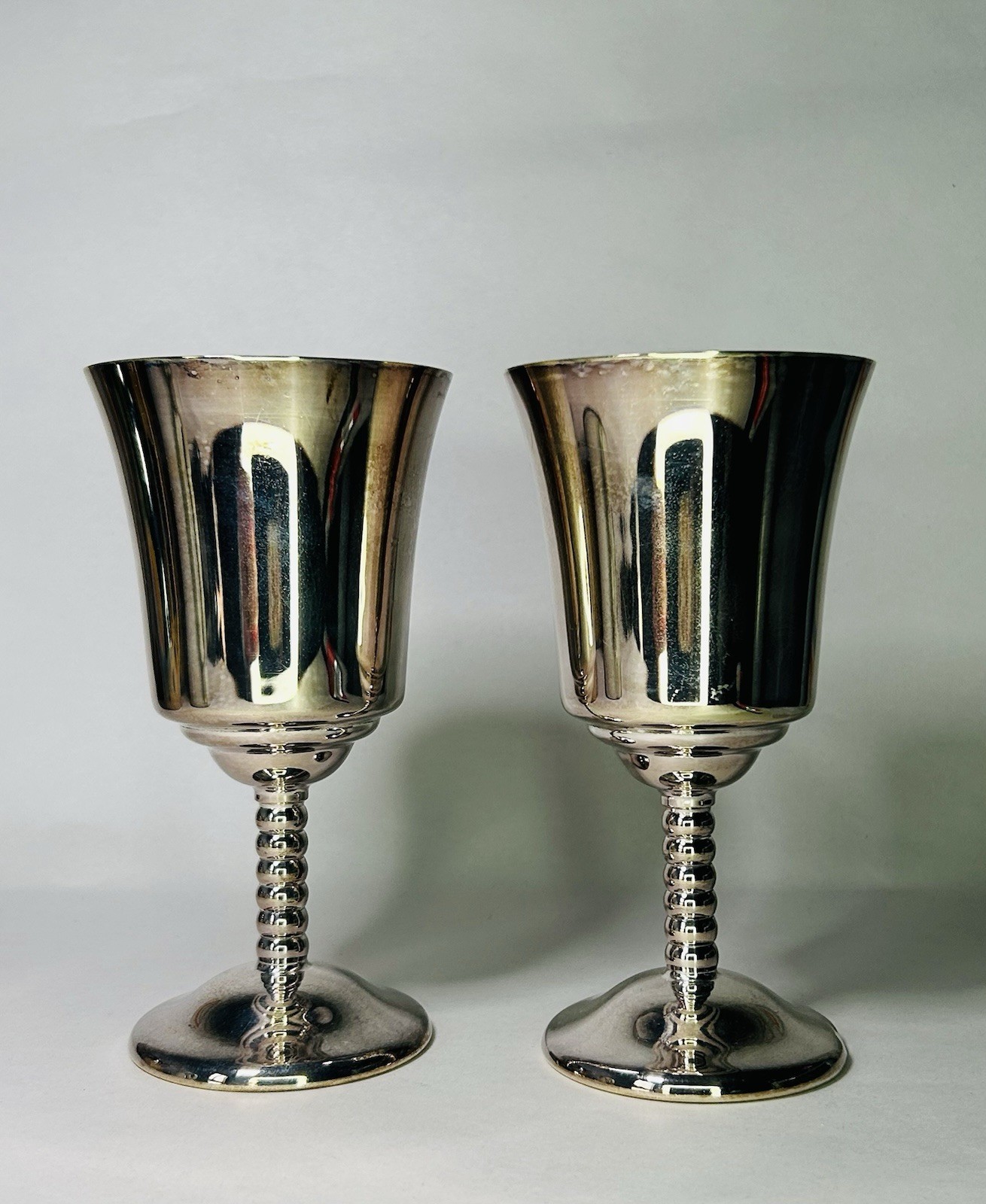 Vintage Pair Of Valero? Silver Plated Wine Goblets Cups Chalice