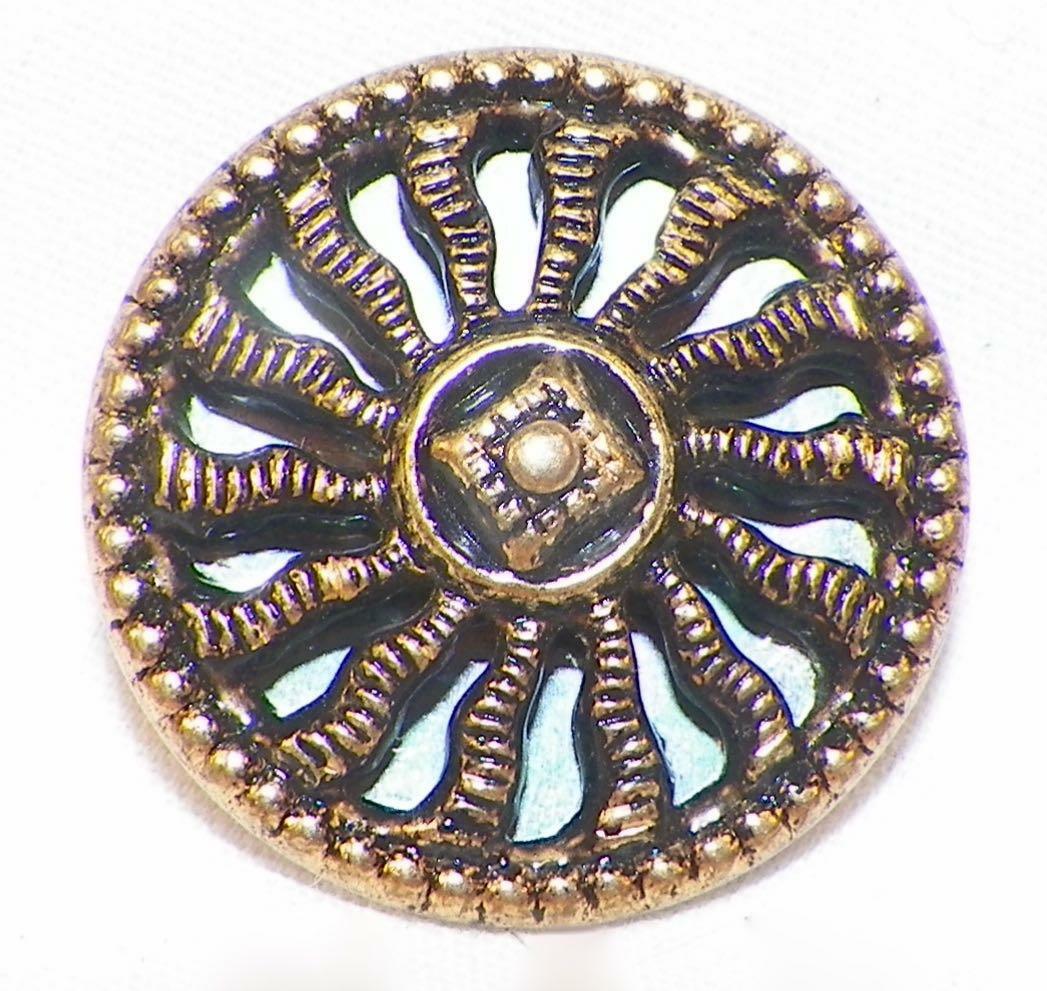 Mirror Back Brass Button Sun Rays Self Shank Vintage #35