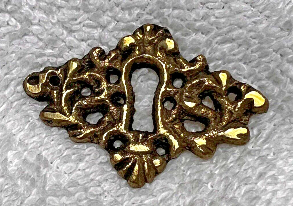 Old Keyhole Scrolls Detail Lock Cover Brass Colored 1 7/8 x 1 1/4 inch Key hole