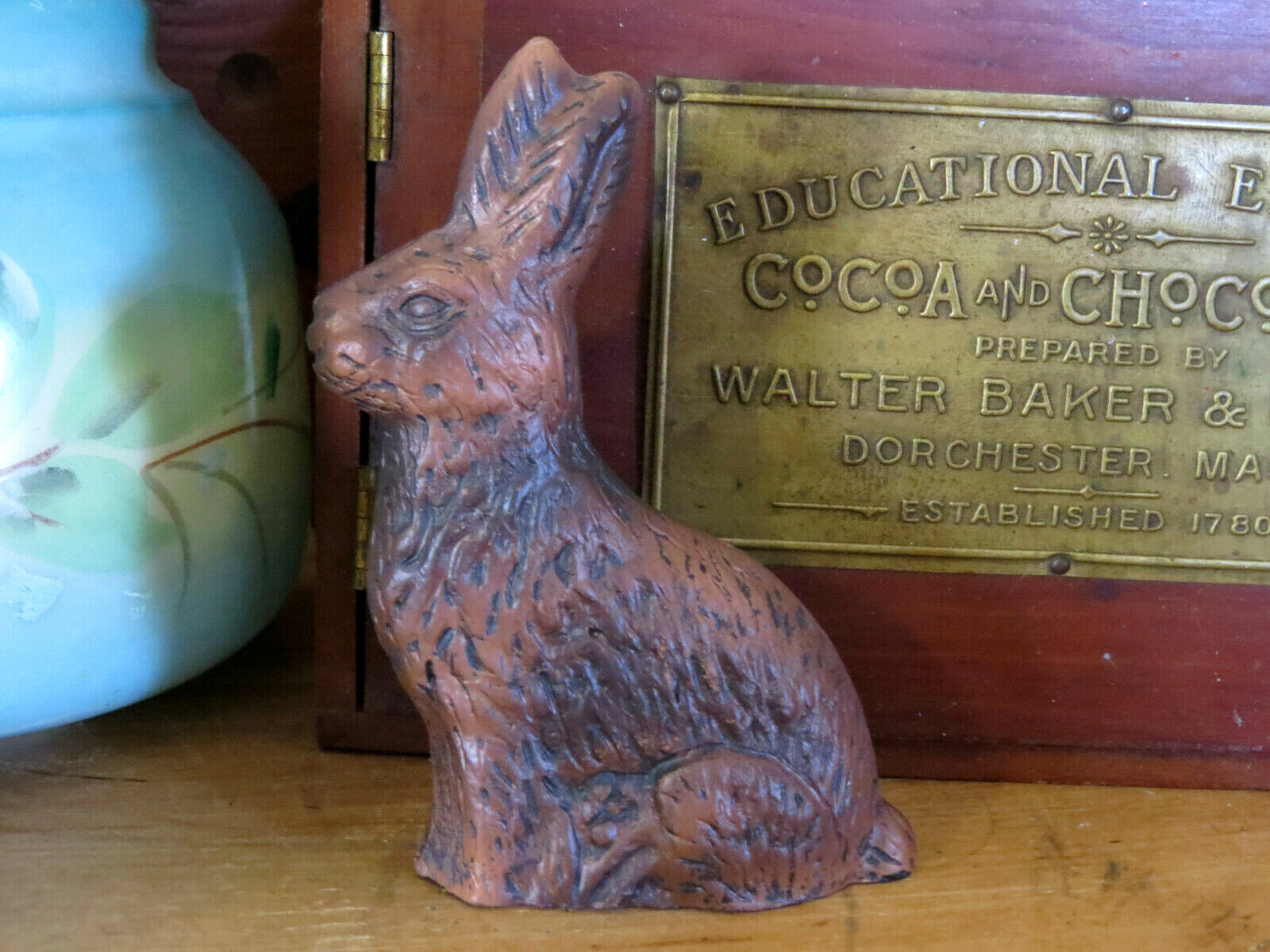 Primitive Chocolate Bunny Rabbit Resin Mold Faux Candy Figurine Easter 4 1/2″