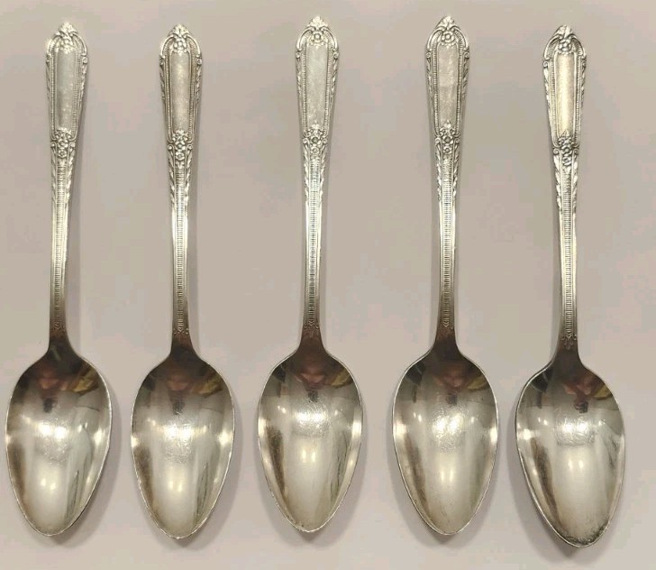Five 1937 Rogers Silverplate Cotillion Collection Serving Spoons