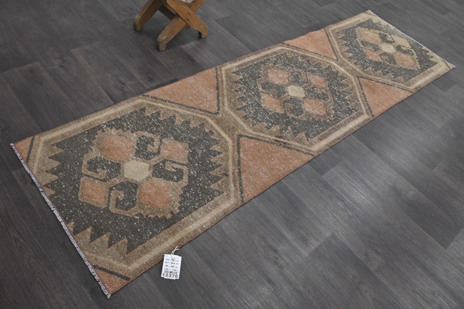 Vintage Turkish Runner Rug 2x8ft Wool Anatolian Handmade Hallway Oushak ORANGE