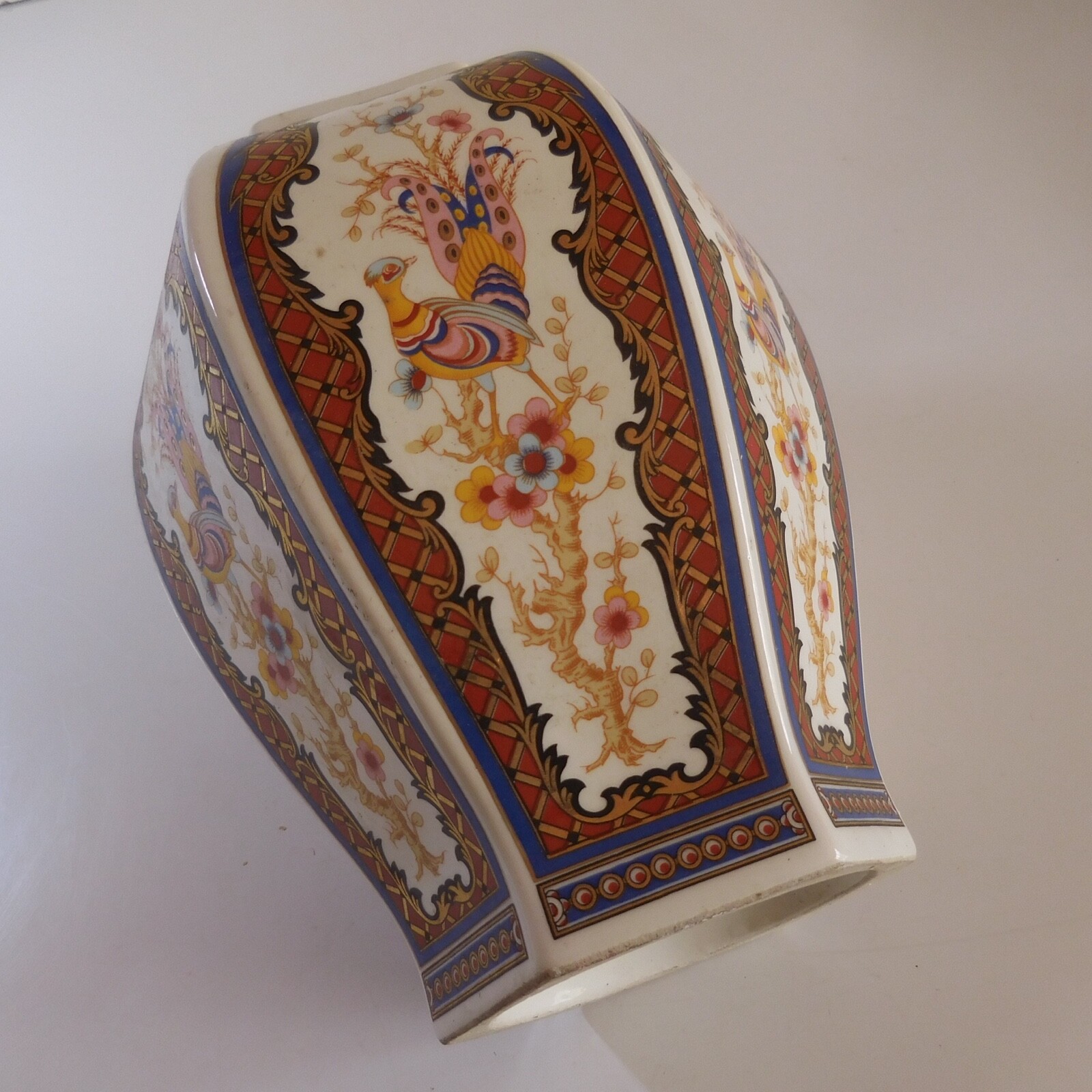 Ceramic Porcelain Peacock White Multicolor Vintage Art Nouveau Deco N7404