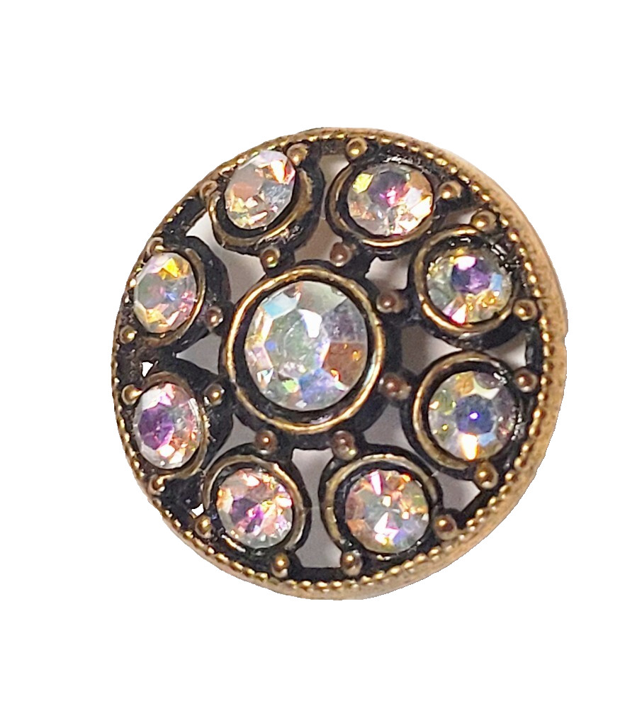 Vintage Aurora Borealis Rhinestone Button 7/8th Inch