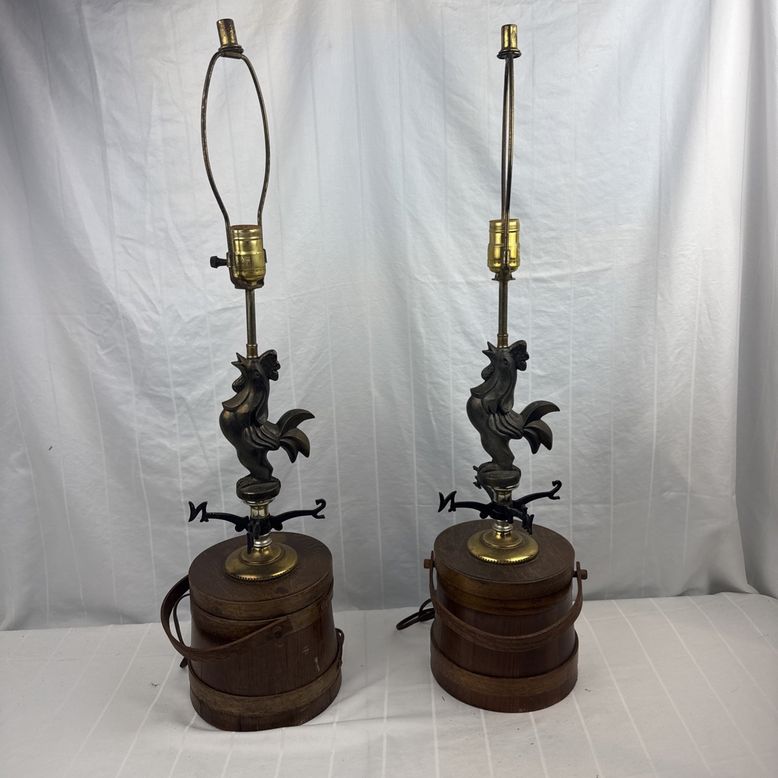 Vintage Weathervane Rooster Sugar Basket Lamps 31″ Tall – Set of 2