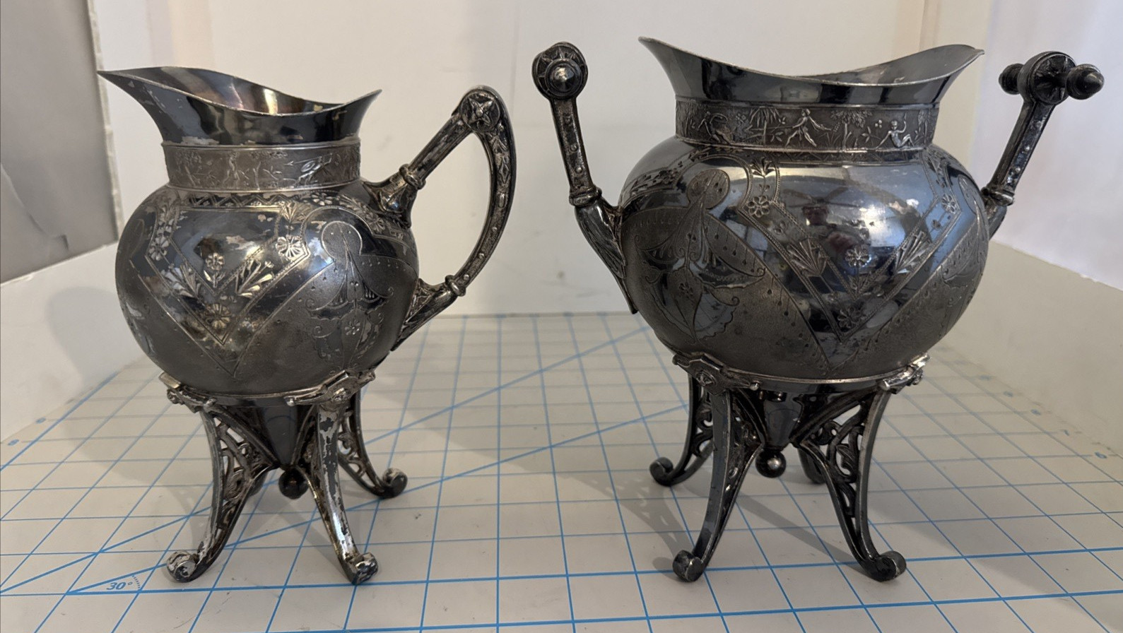 Meriden Silver Plate Co. Model 1899 silver plated Sugar Bowl & Creamer
