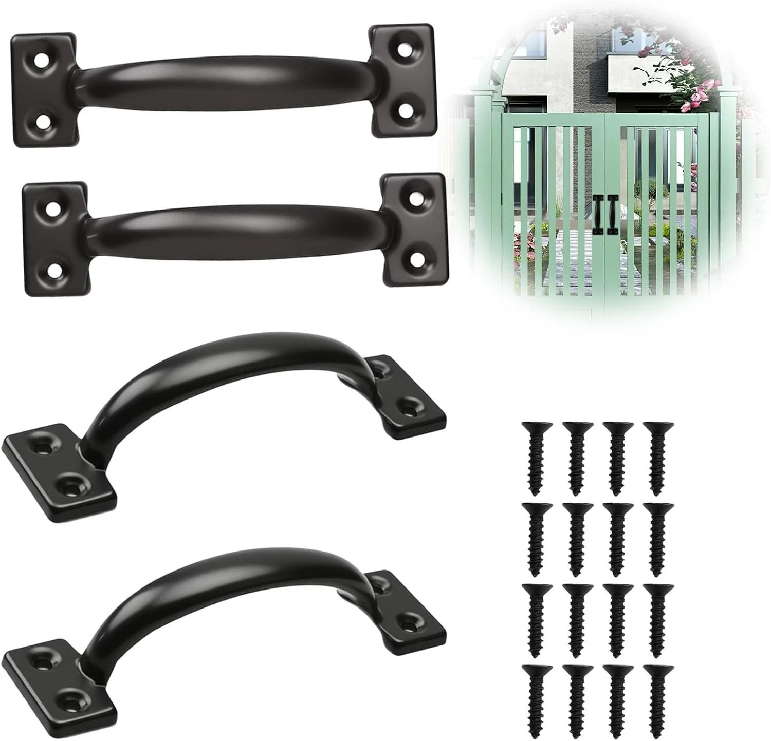 4 Pcs 6” Metal Door Handles Bow Handle, Vintage Black Barn Door Handles Pulls